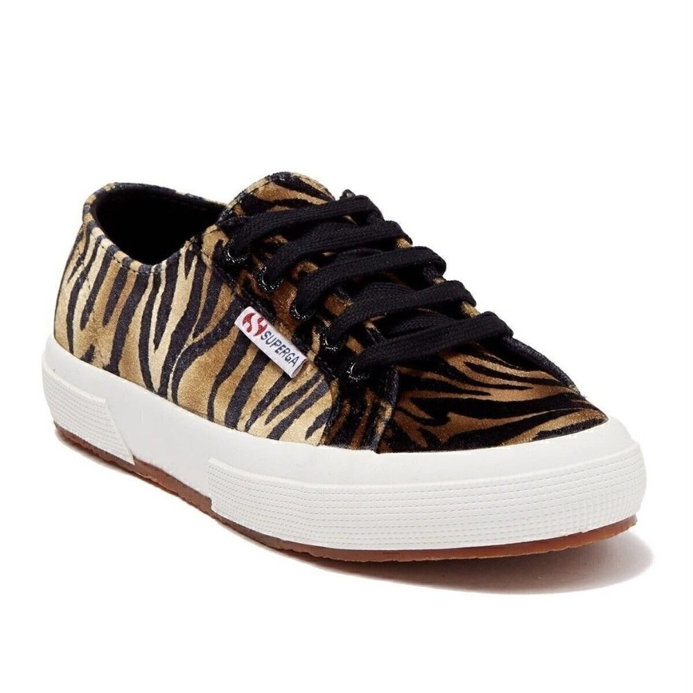 NEW SUPERGA 2750 Cognac Zebra Velvet Animal Print Sneakers Women's Size 39/ US 8